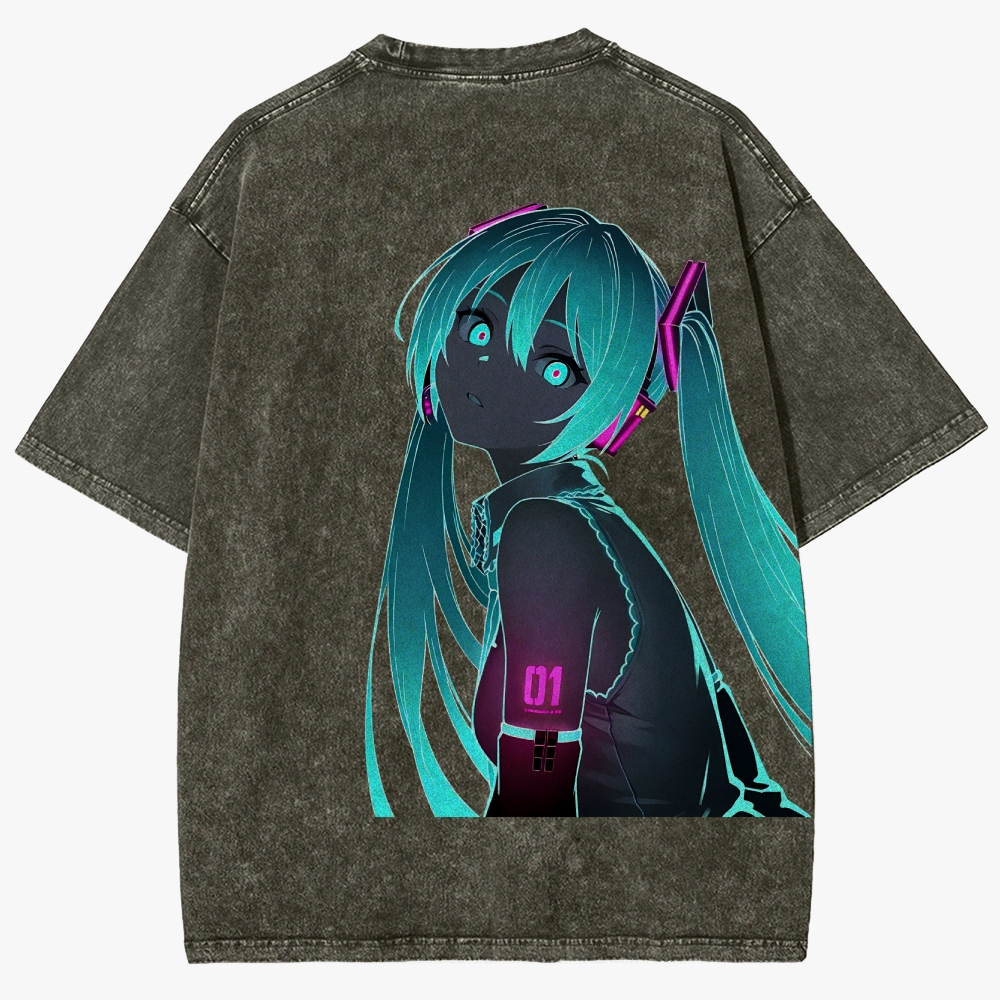 Hatsune Miku Anime Unisex Fit Washed T-Shirt