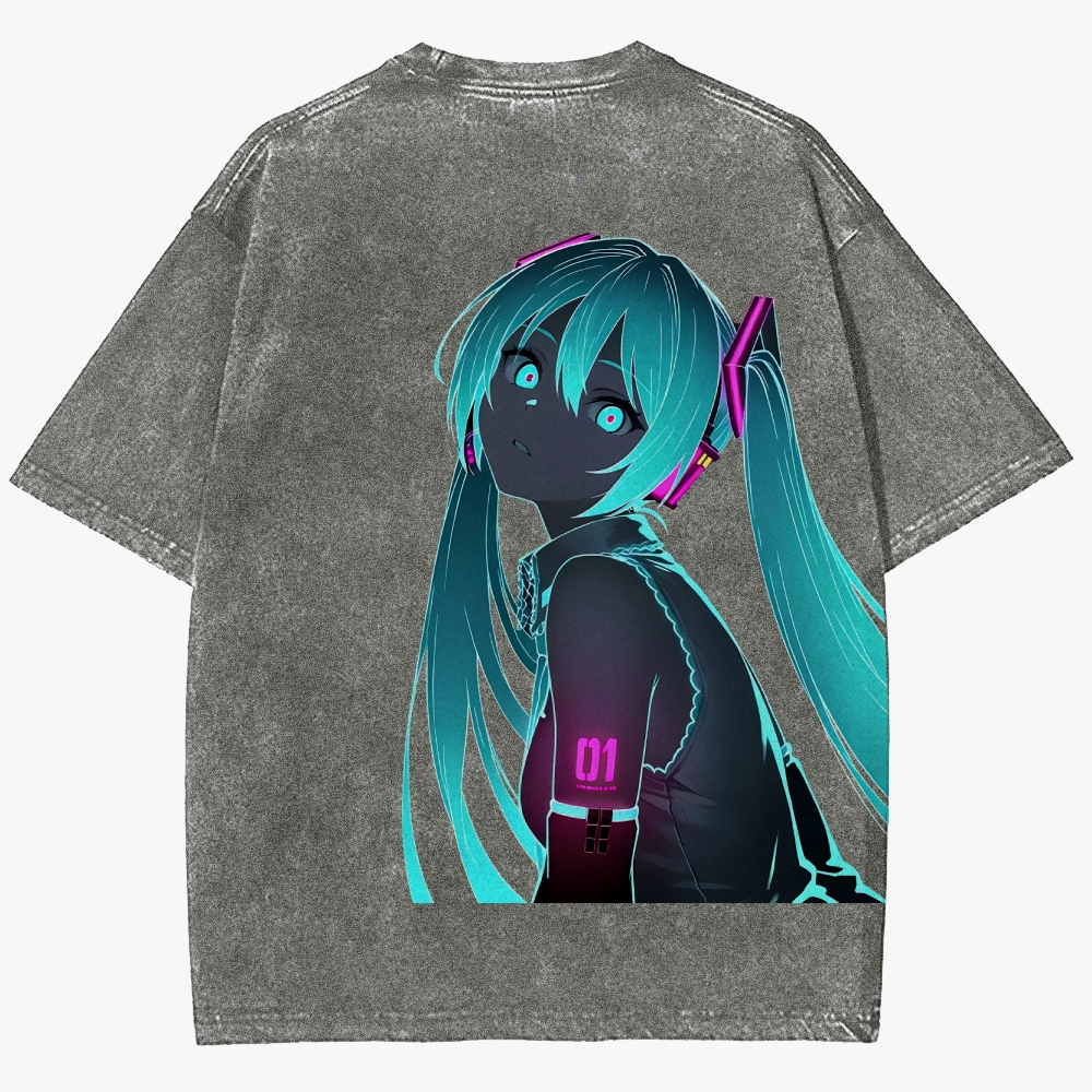 Hatsune Miku Anime Unisex Fit Washed T-Shirt