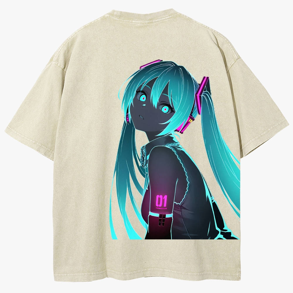 Hatsune Miku Anime Unisex Fit Washed T-Shirt