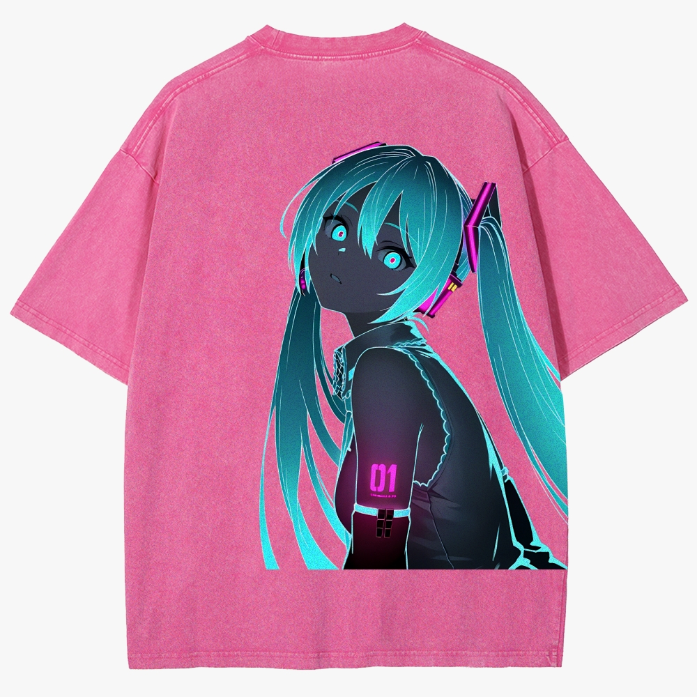 Hatsune Miku Anime Unisex Fit Washed T-Shirt