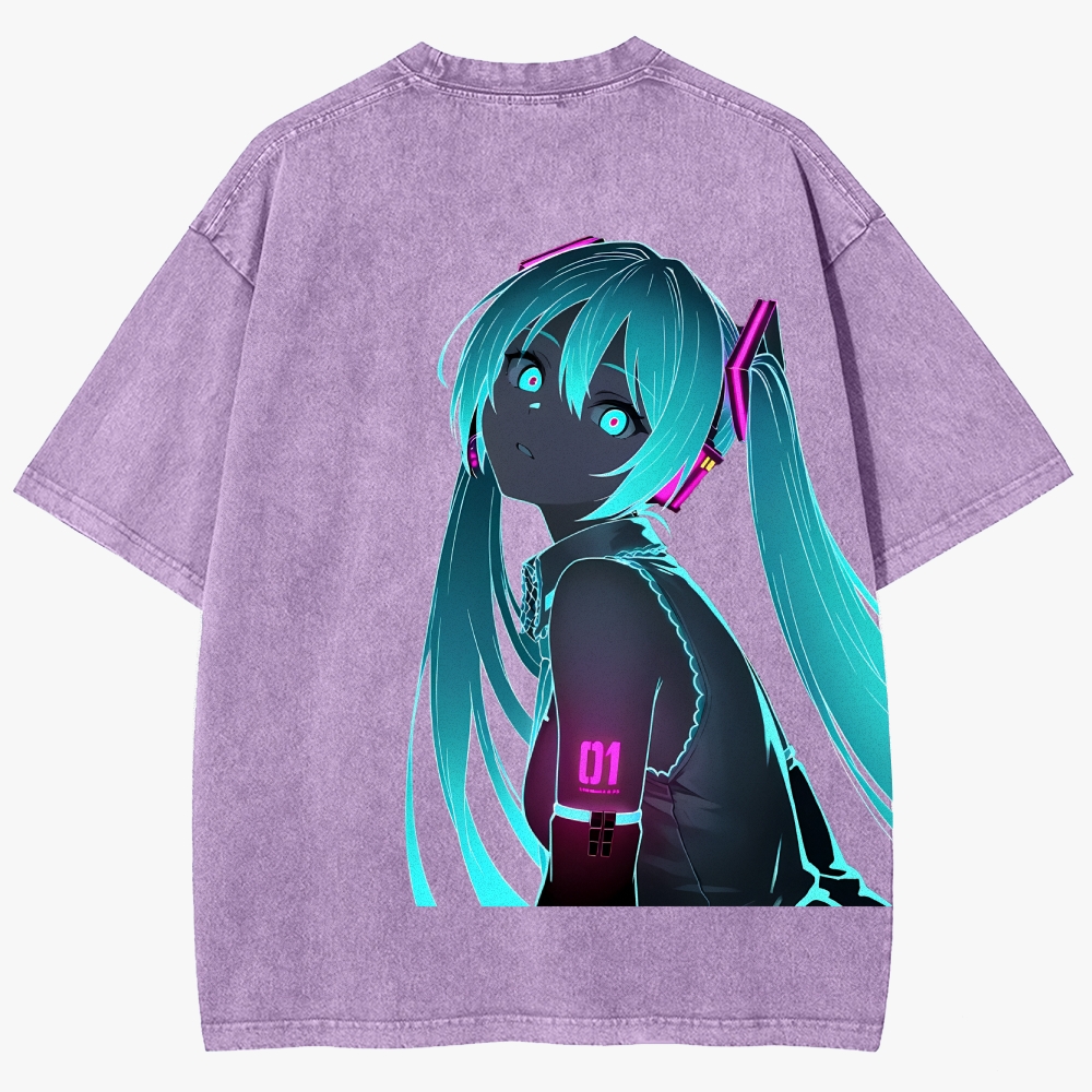 Hatsune Miku Anime Unisex Fit Washed T-Shirt
