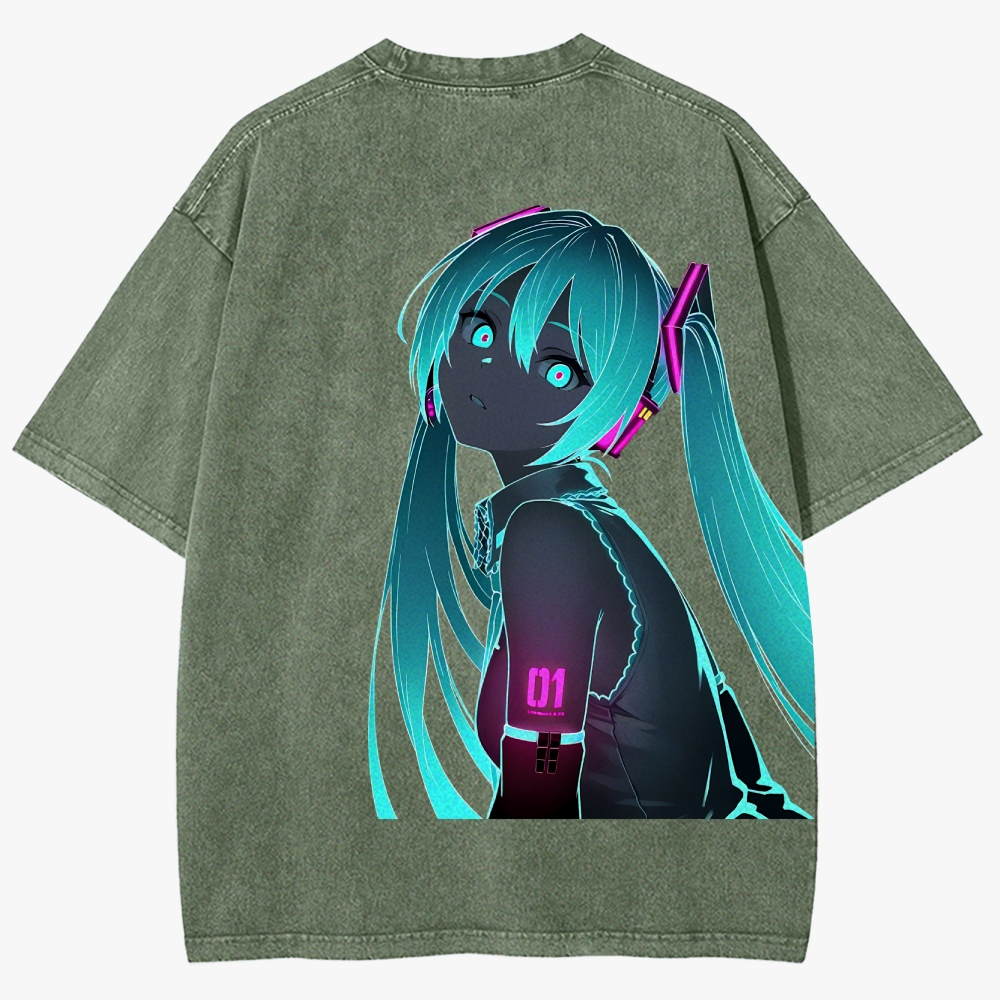 Hatsune Miku Anime Unisex Fit Washed T-Shirt