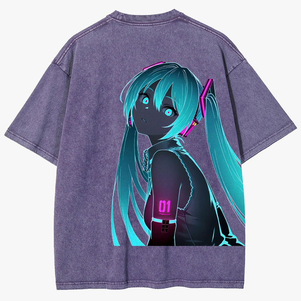 Hatsune Miku Anime Unisex Fit Washed T-Shirt