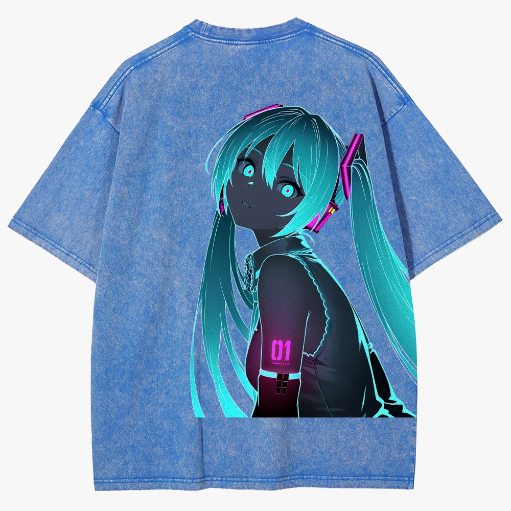 Hatsune Miku Anime Unisex Fit Washed T-Shirt