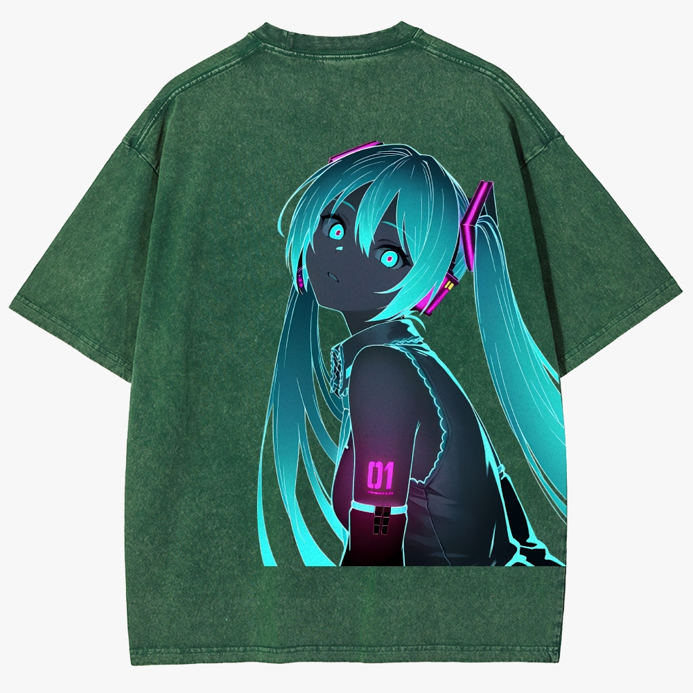 Hatsune Miku Anime Unisex Fit Washed T-Shirt