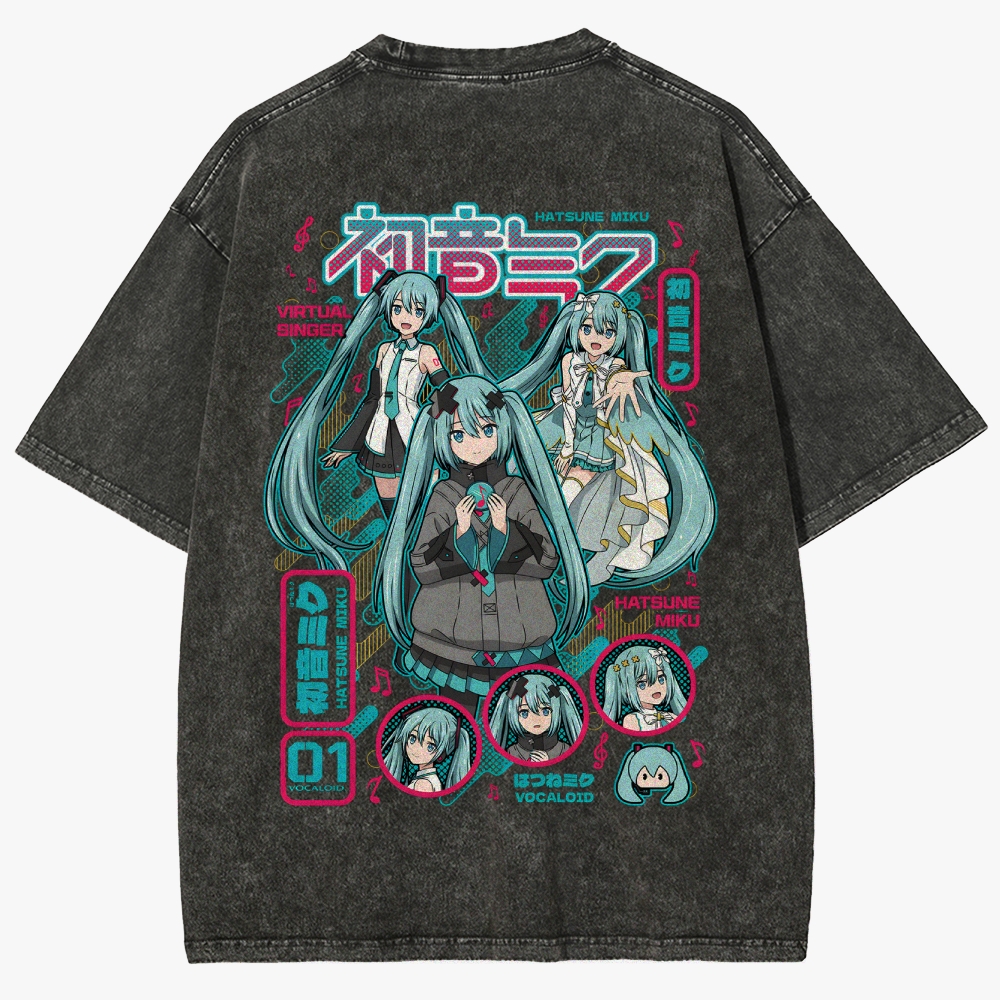 Hatsune Miku Anime Unisex Fit Washed T-Shirt