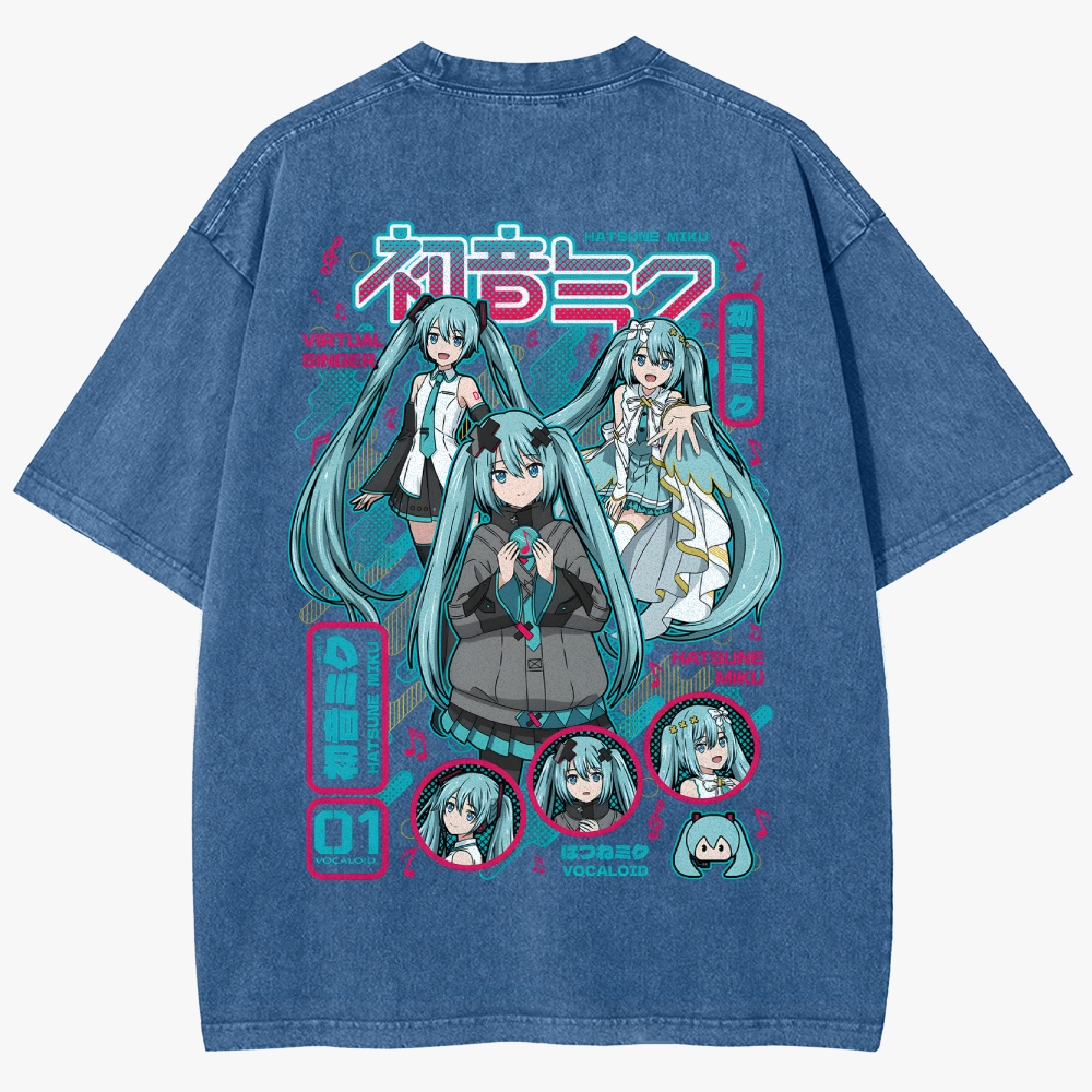 Hatsune Miku Anime Unisex Fit Washed T-Shirt