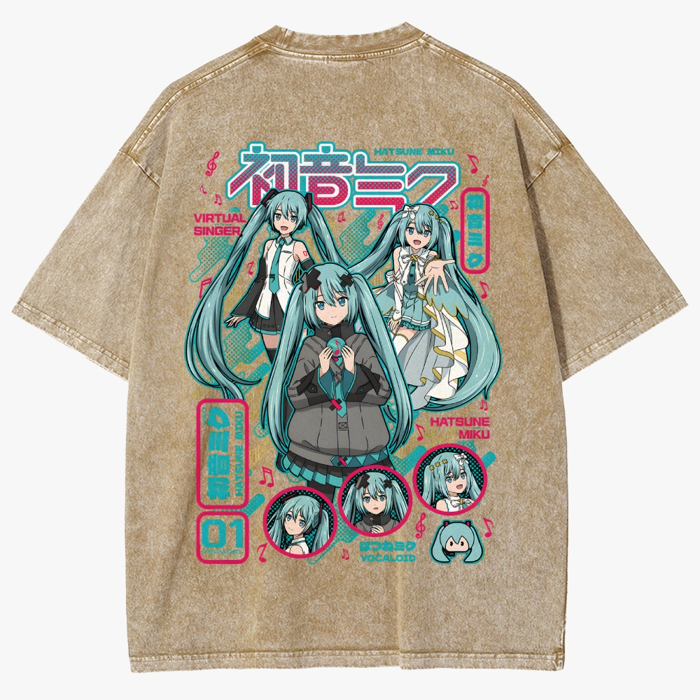 Hatsune Miku Anime Unisex Fit Washed T-Shirt