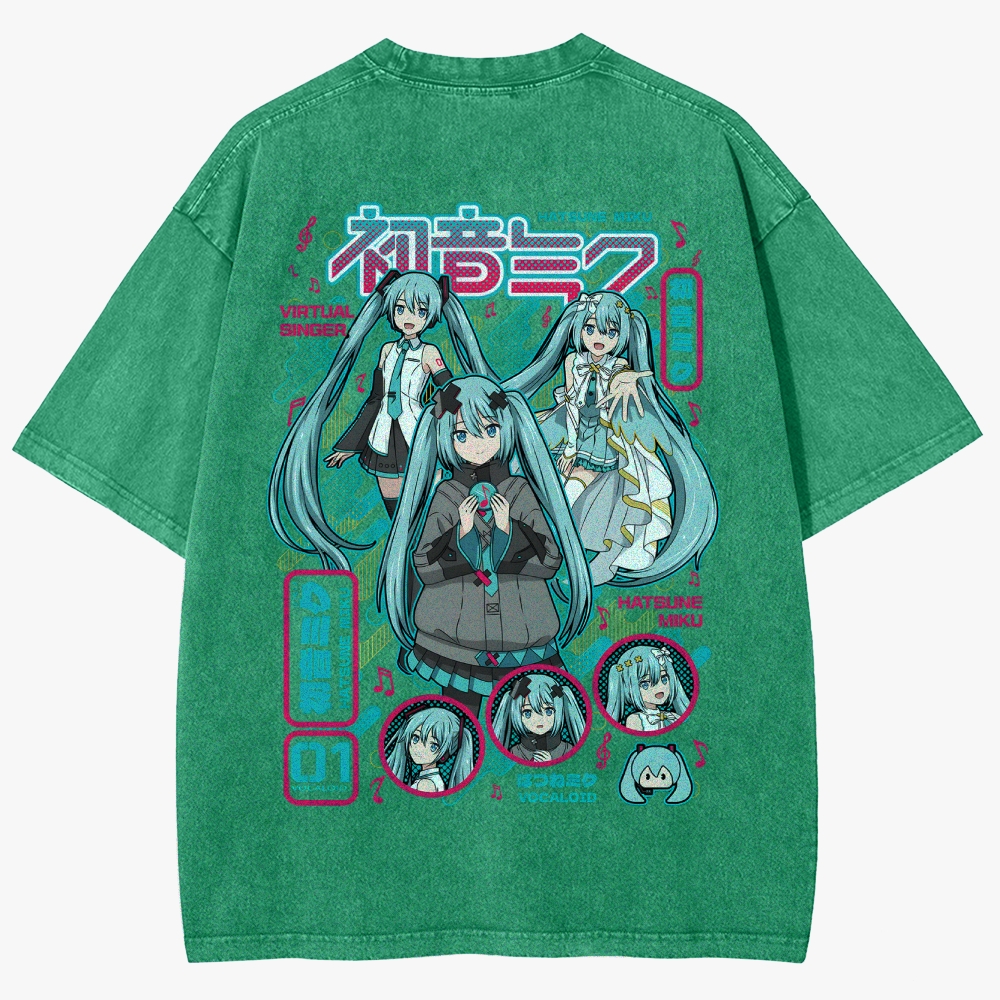 Hatsune Miku Anime Unisex Fit Washed T-Shirt