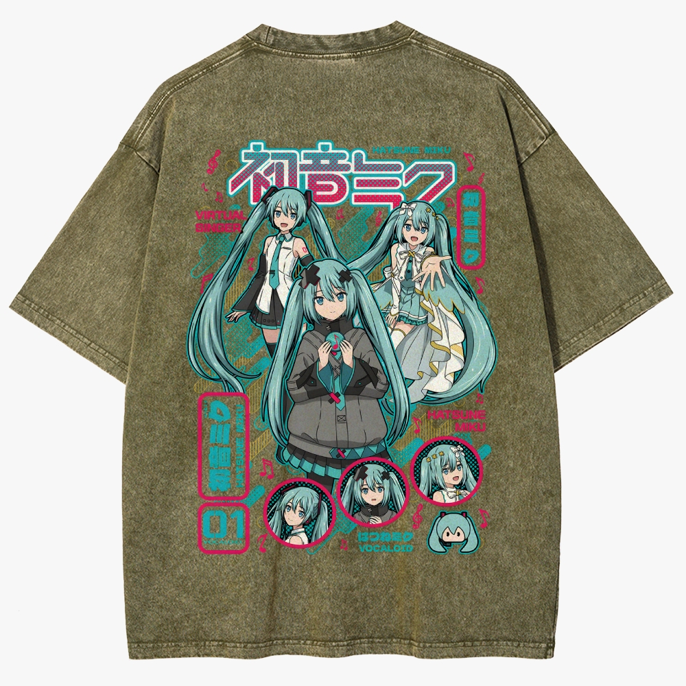 Hatsune Miku Anime Unisex Fit Washed T-Shirt