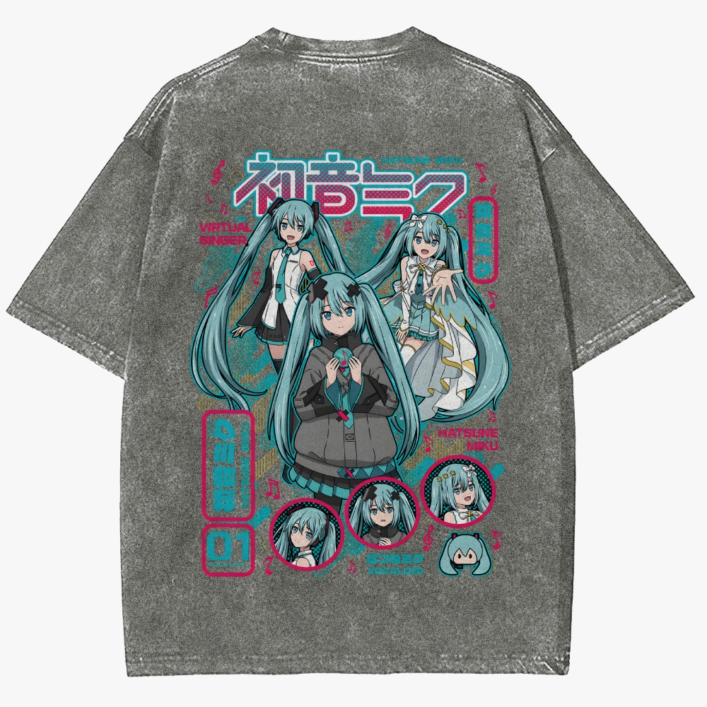 Hatsune Miku Anime Unisex Fit Washed T-Shirt