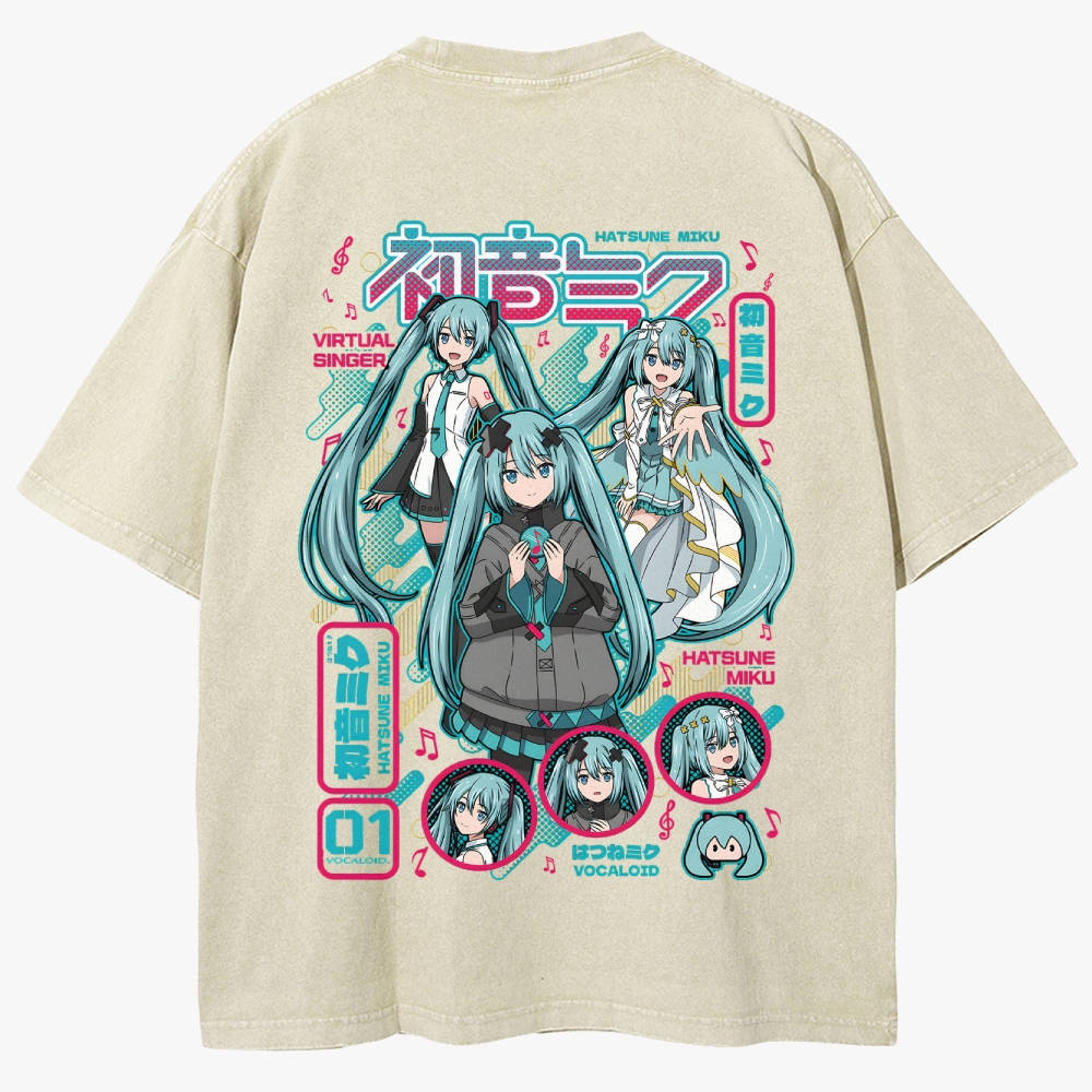 Hatsune Miku Anime Unisex Fit Washed T-Shirt