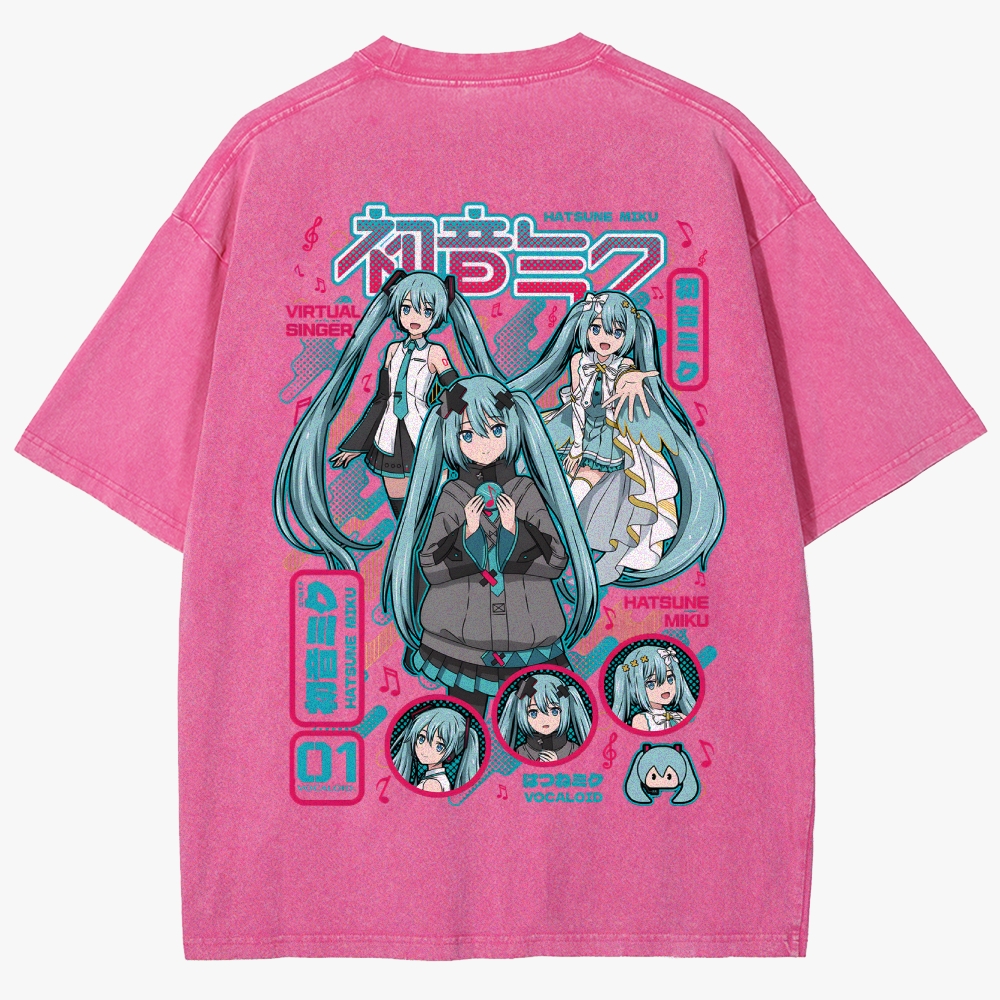 Hatsune Miku Anime Unisex Fit Washed T-Shirt
