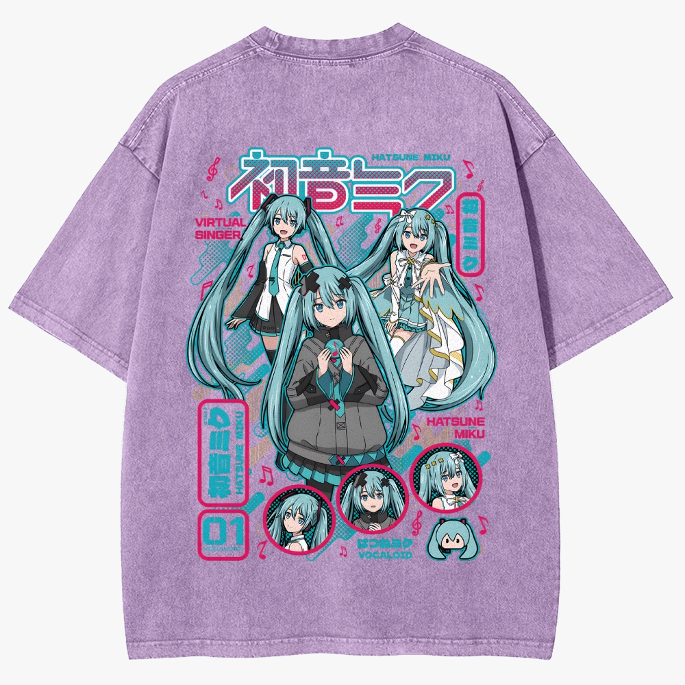 Hatsune Miku Anime Unisex Fit Washed T-Shirt
