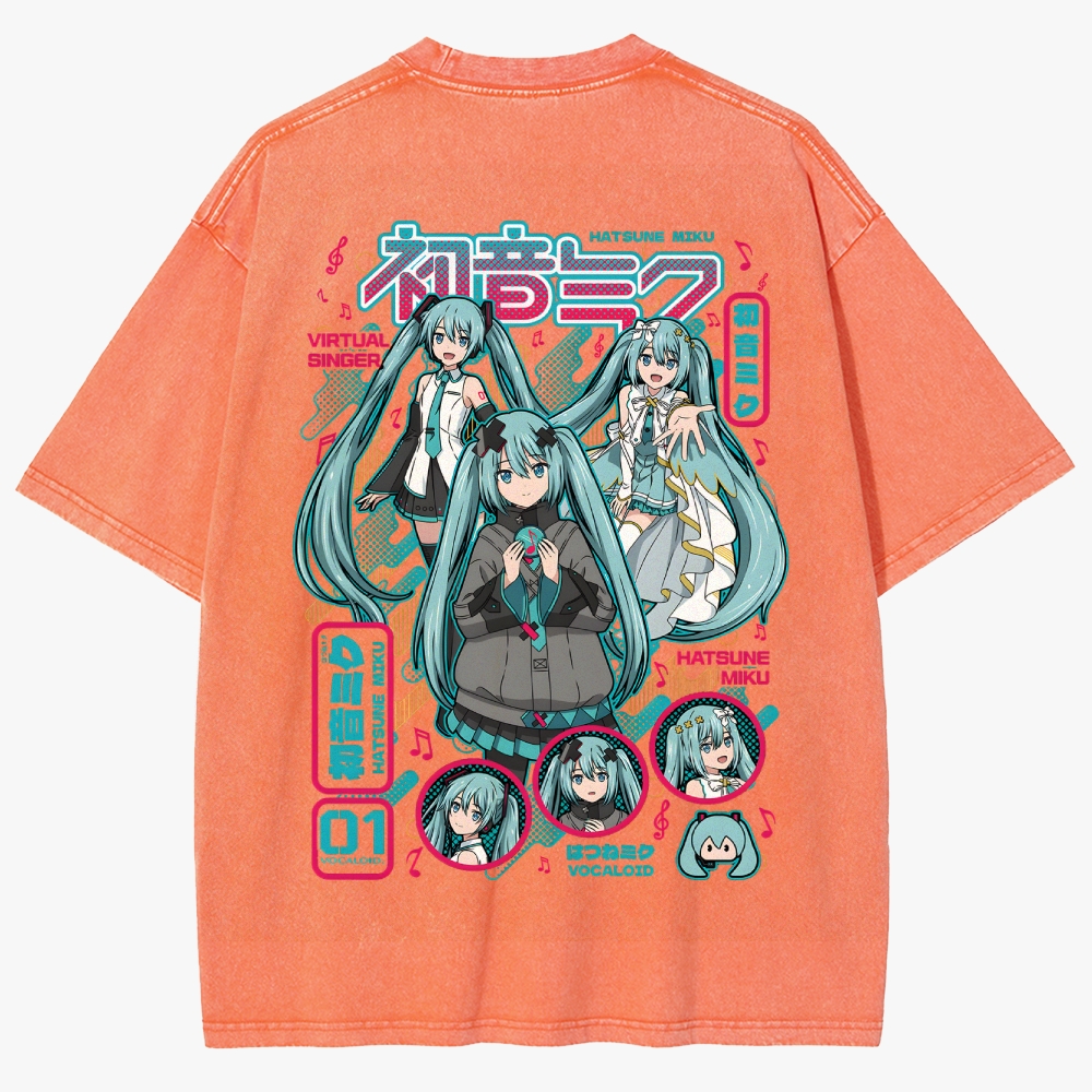 Hatsune Miku Anime Unisex Fit Washed T-Shirt