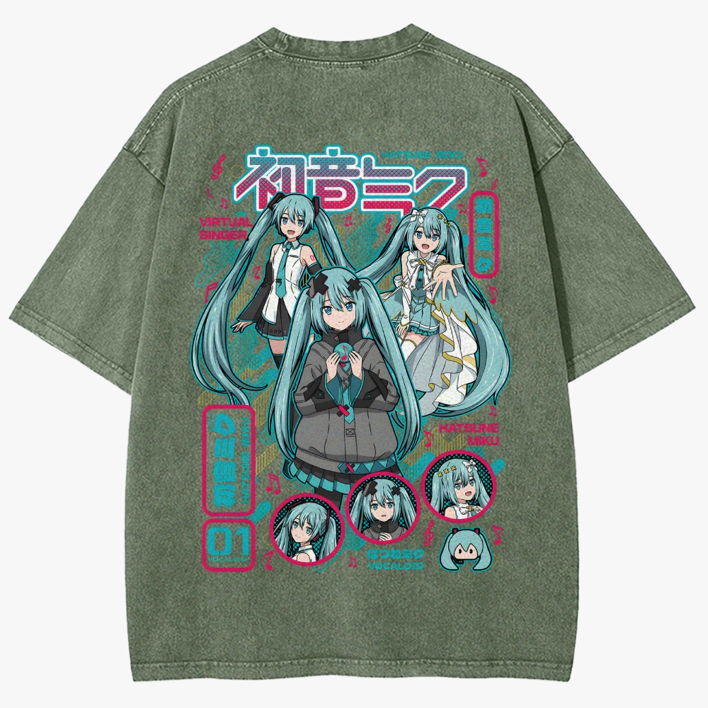 Hatsune Miku Anime Unisex Fit Washed T-Shirt