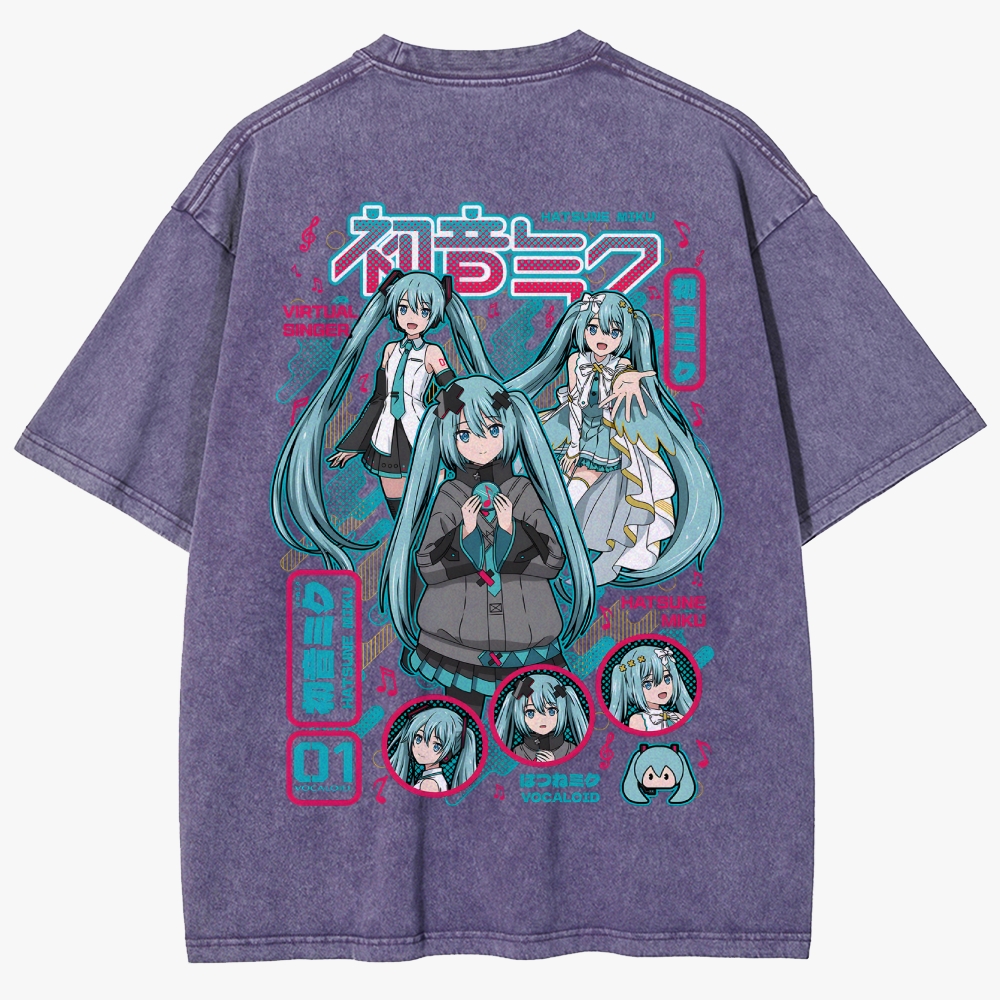 Hatsune Miku Anime Unisex Fit Washed T-Shirt