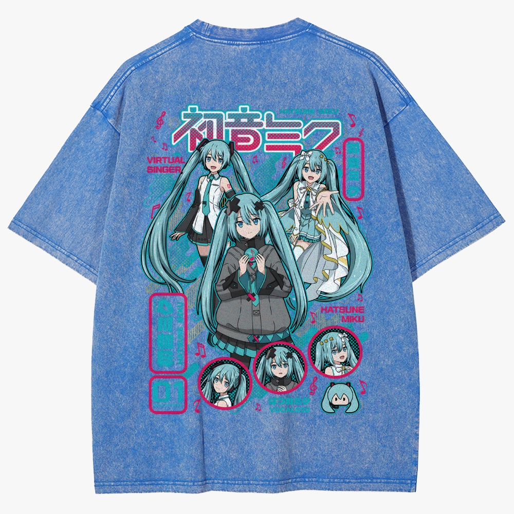 Hatsune Miku Anime Unisex Fit Washed T-Shirt