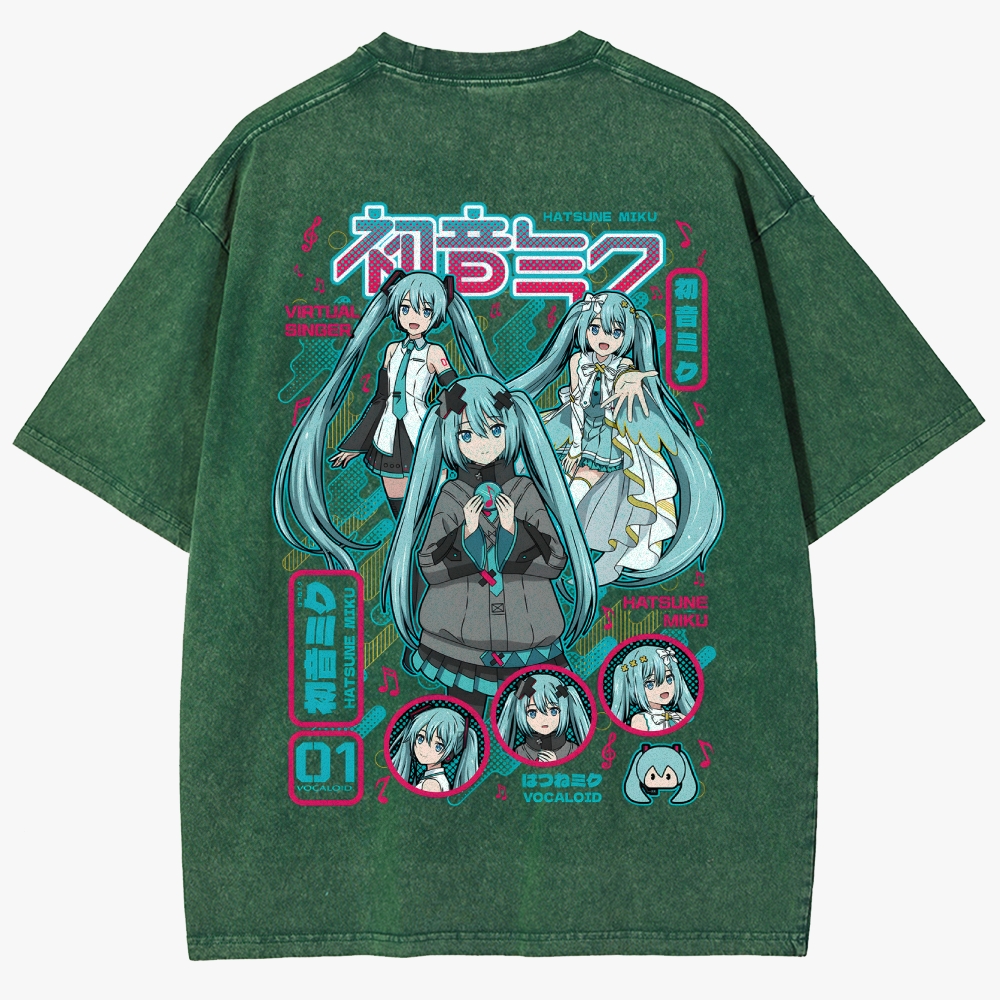 Hatsune Miku Anime Unisex Fit Washed T-Shirt
