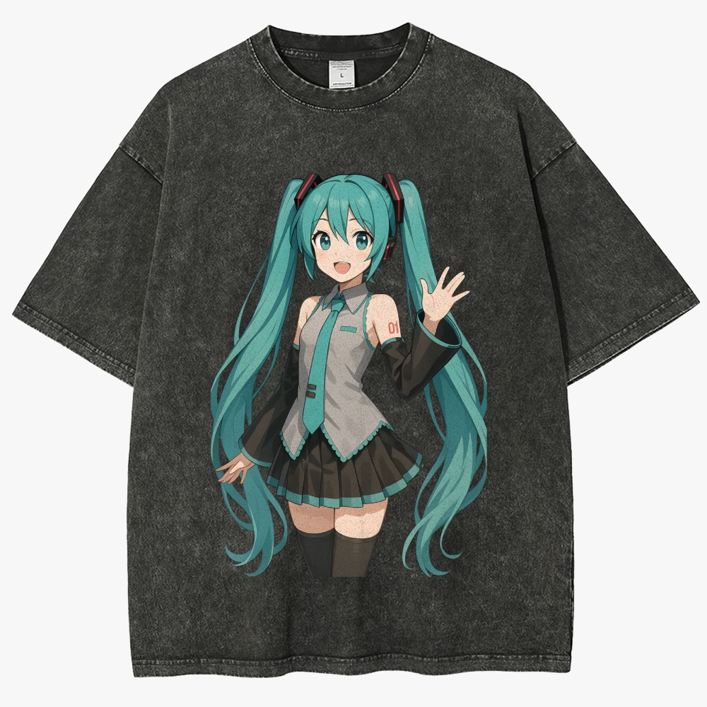Hatsune Miku Anime Unisex Fit Washed T-Shirt