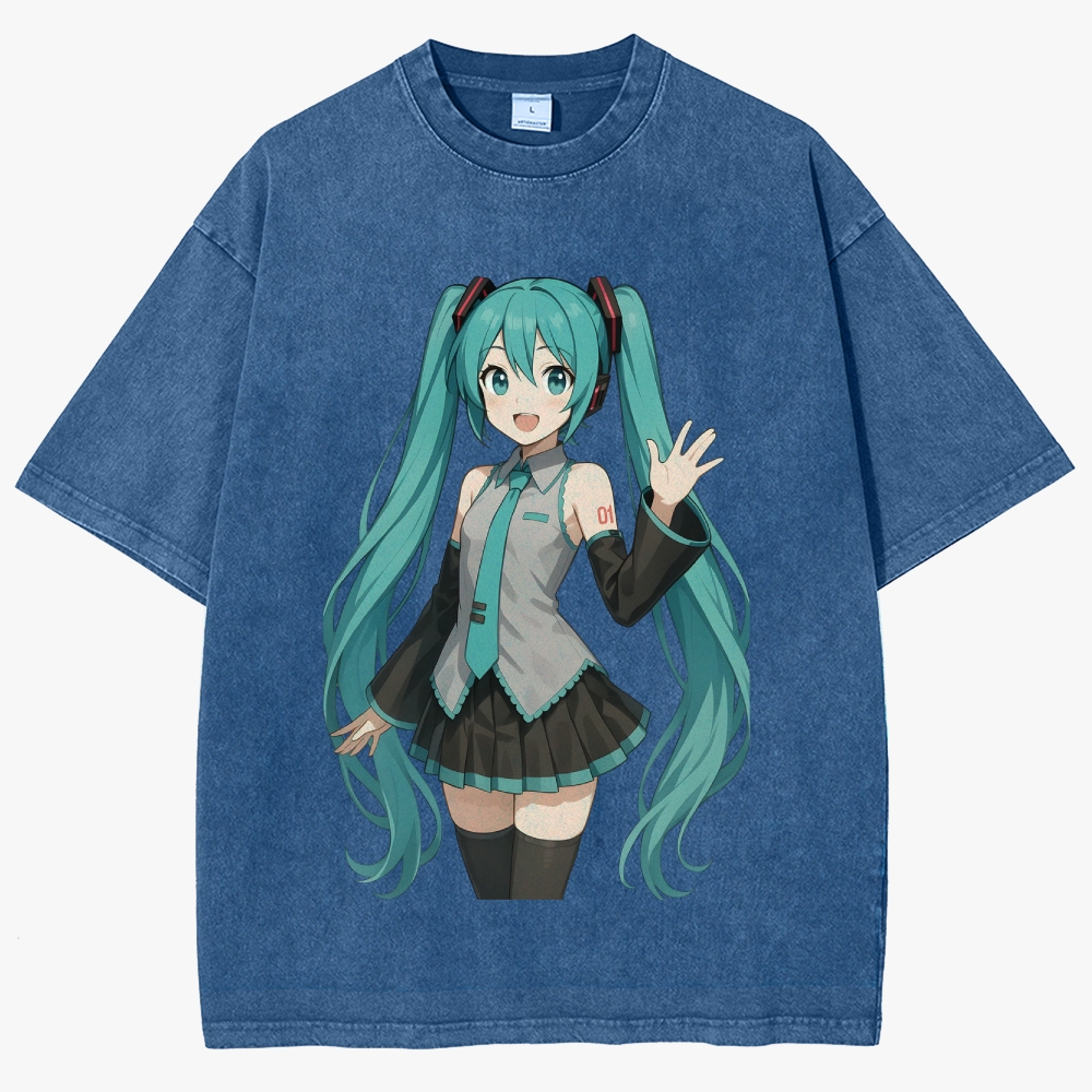 Hatsune Miku Anime Unisex Fit Washed T-Shirt