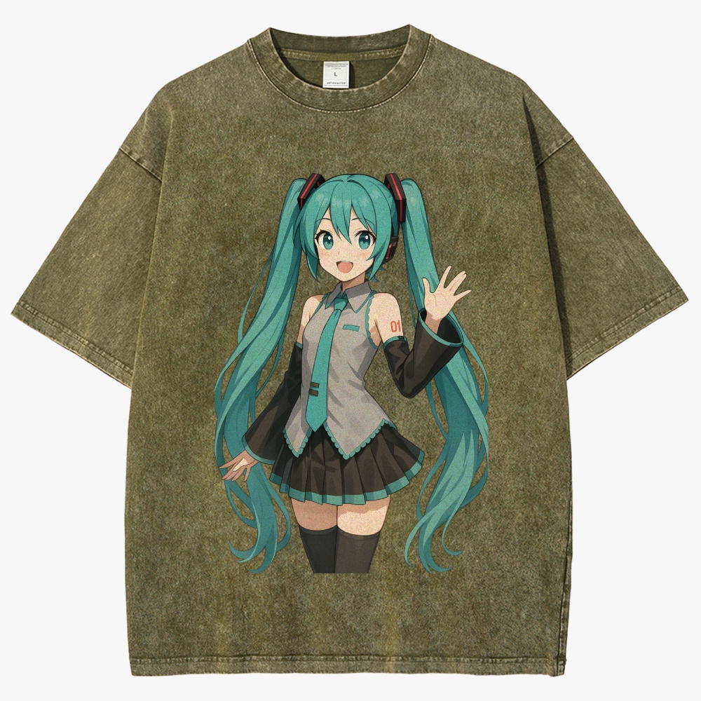 Hatsune Miku Anime Unisex Fit Washed T-Shirt