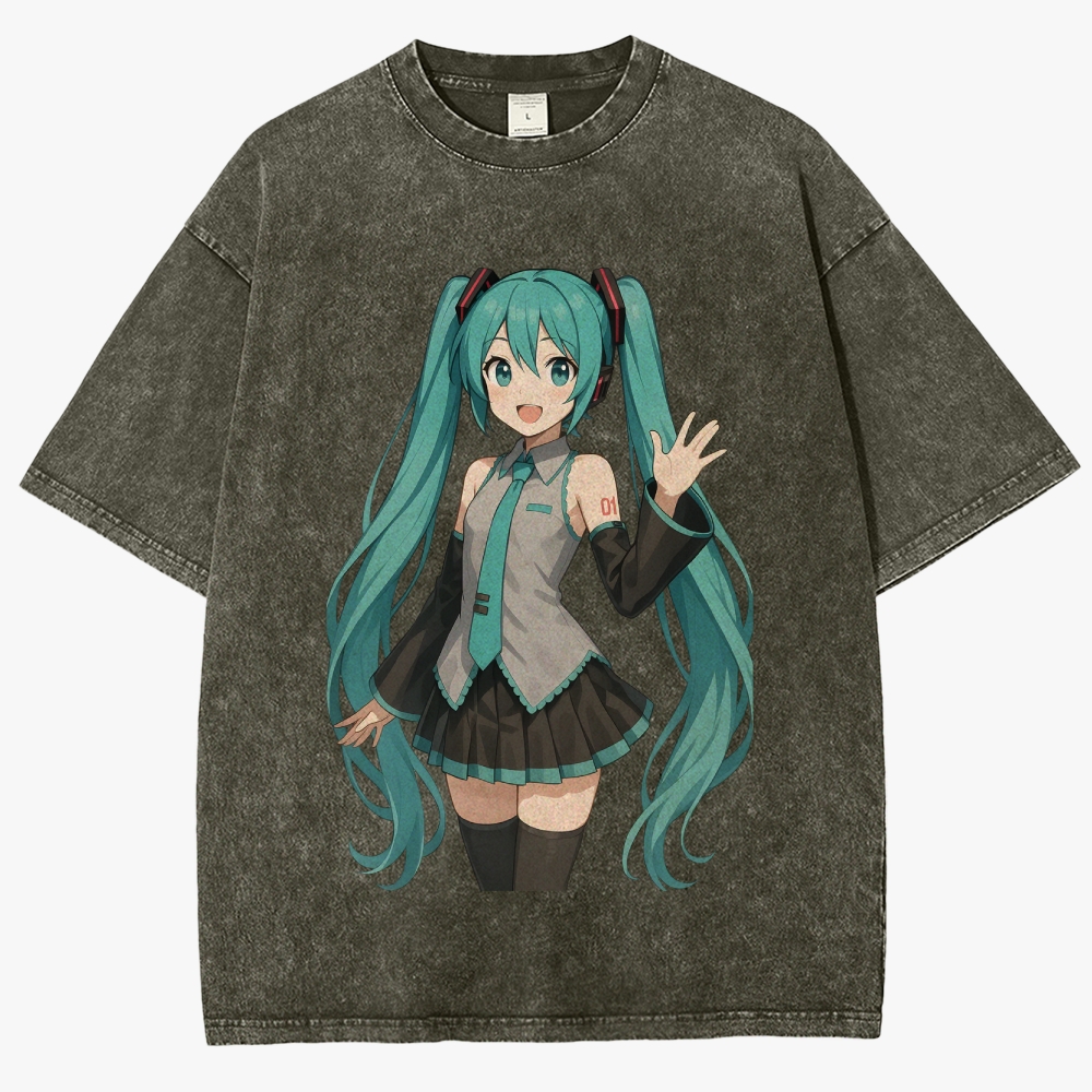 Hatsune Miku Anime Unisex Fit Washed T-Shirt