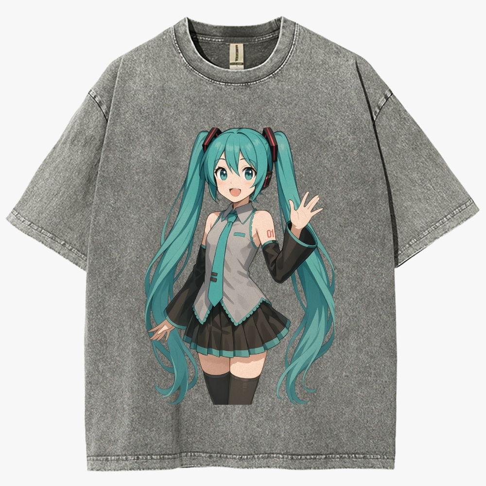 Hatsune Miku Anime Unisex Fit Washed T-Shirt