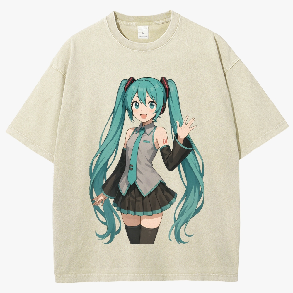 Hatsune Miku Anime Unisex Fit Washed T-Shirt