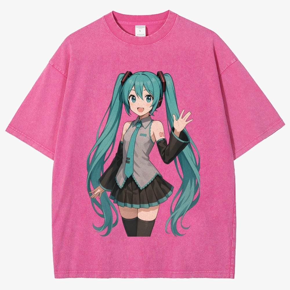 Hatsune Miku Anime Unisex Fit Washed T-Shirt