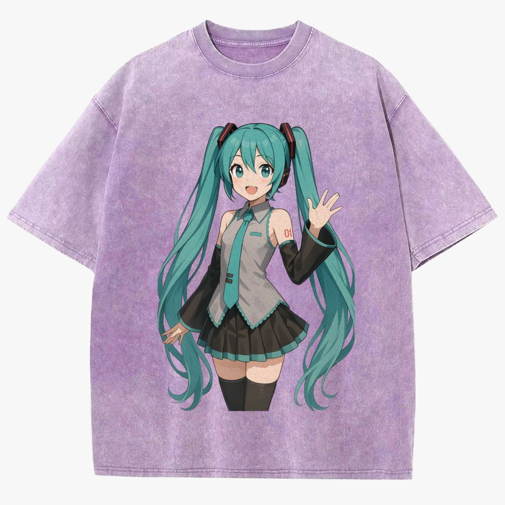 Hatsune Miku Anime Unisex Fit Washed T-Shirt