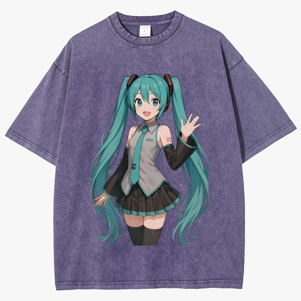Hatsune Miku Anime Unisex Fit Washed T-Shirt