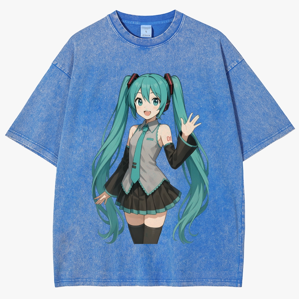 Hatsune Miku Anime Unisex Fit Washed T-Shirt