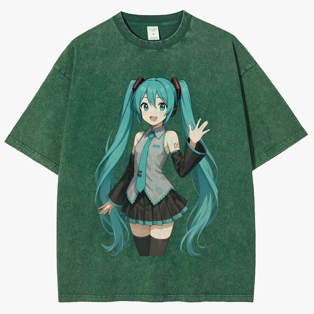 Hatsune Miku Anime Unisex Fit Washed T-Shirt