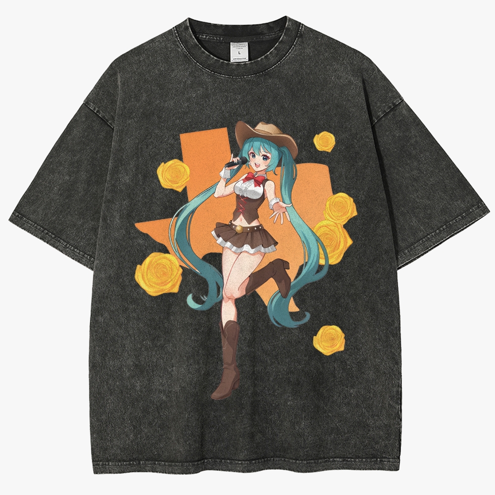 Hatsune Miku Anime Unisex Fit Washed T-Shirt
