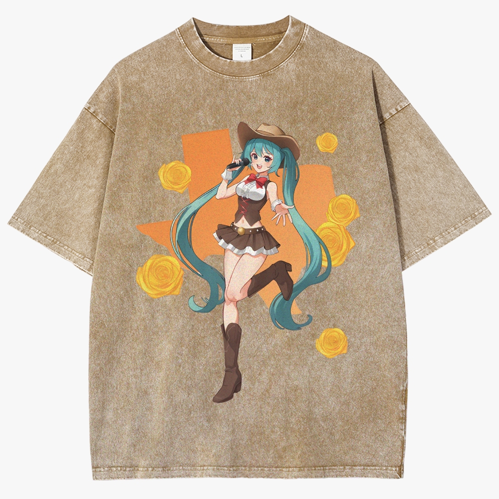 Hatsune Miku Anime Unisex Fit Washed T-Shirt
