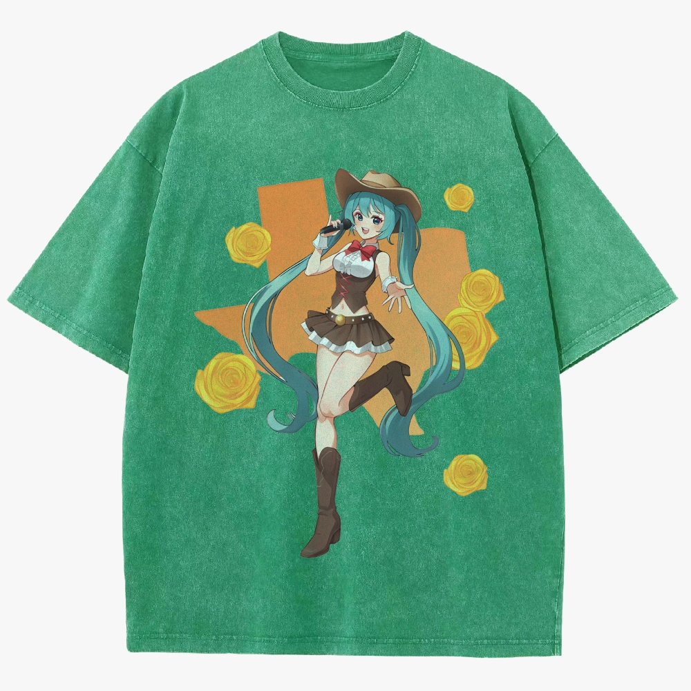 Hatsune Miku Anime Unisex Fit Washed T-Shirt