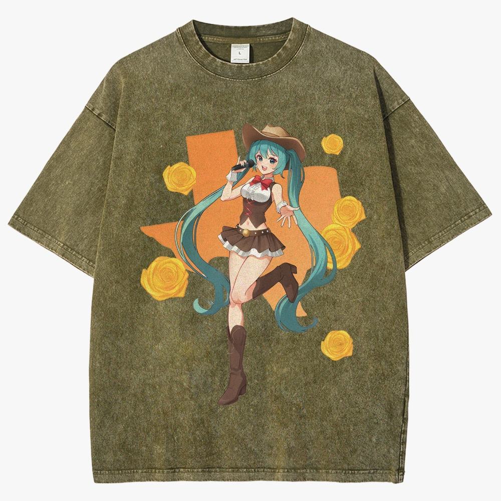 Hatsune Miku Anime Unisex Fit Washed T-Shirt