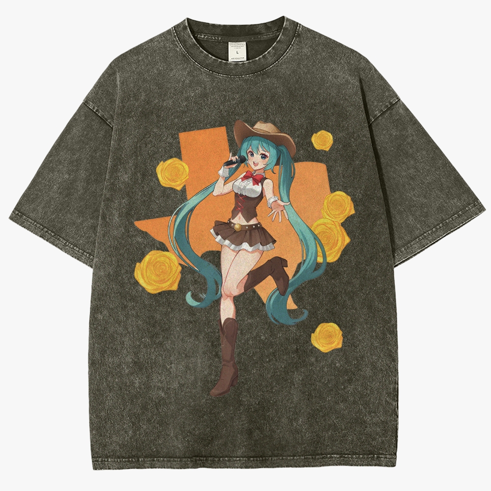Hatsune Miku Anime Unisex Fit Washed T-Shirt