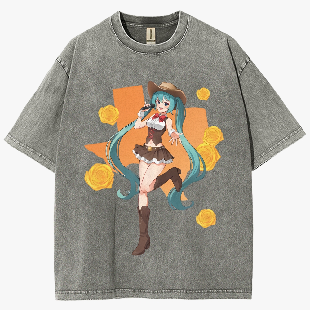 Hatsune Miku Anime Unisex Fit Washed T-Shirt