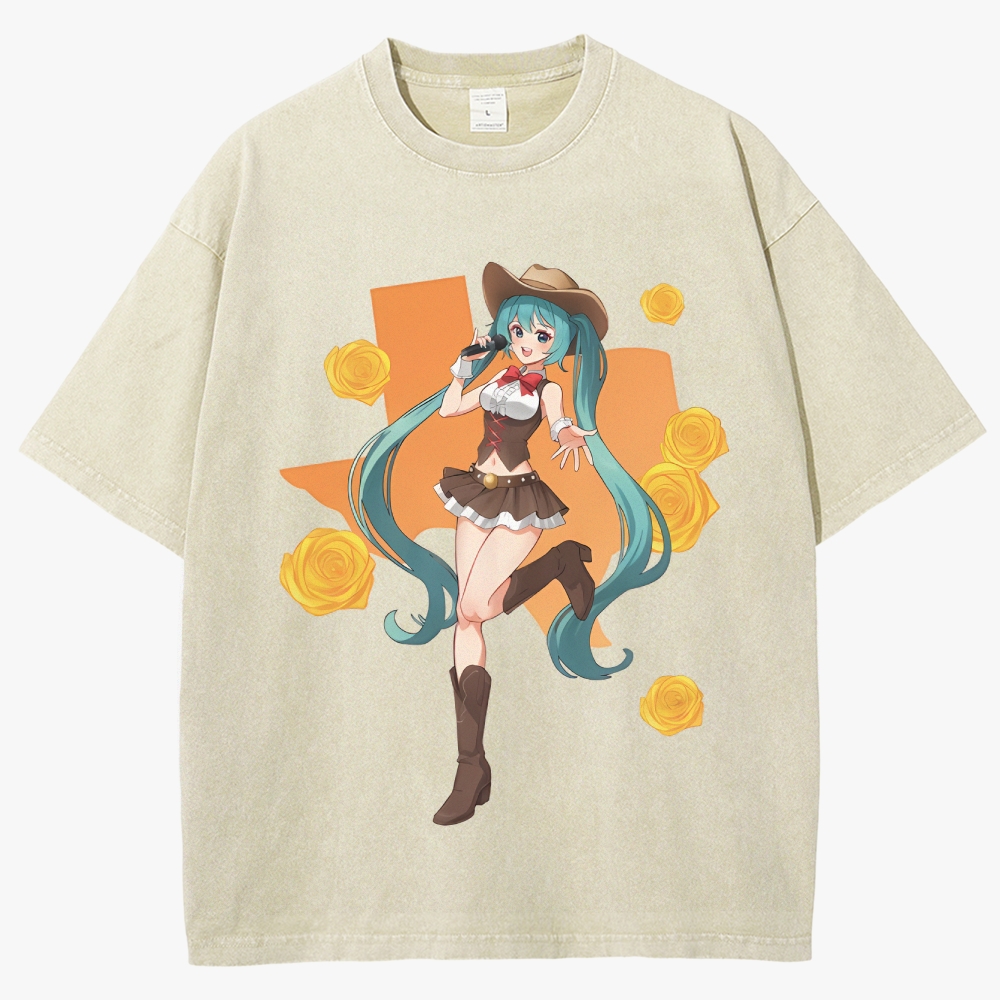 Hatsune Miku Anime Unisex Fit Washed T-Shirt