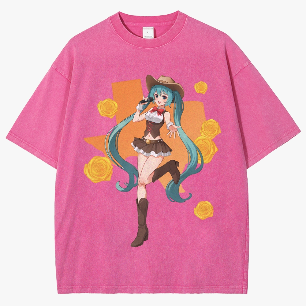 Hatsune Miku Anime Unisex Fit Washed T-Shirt