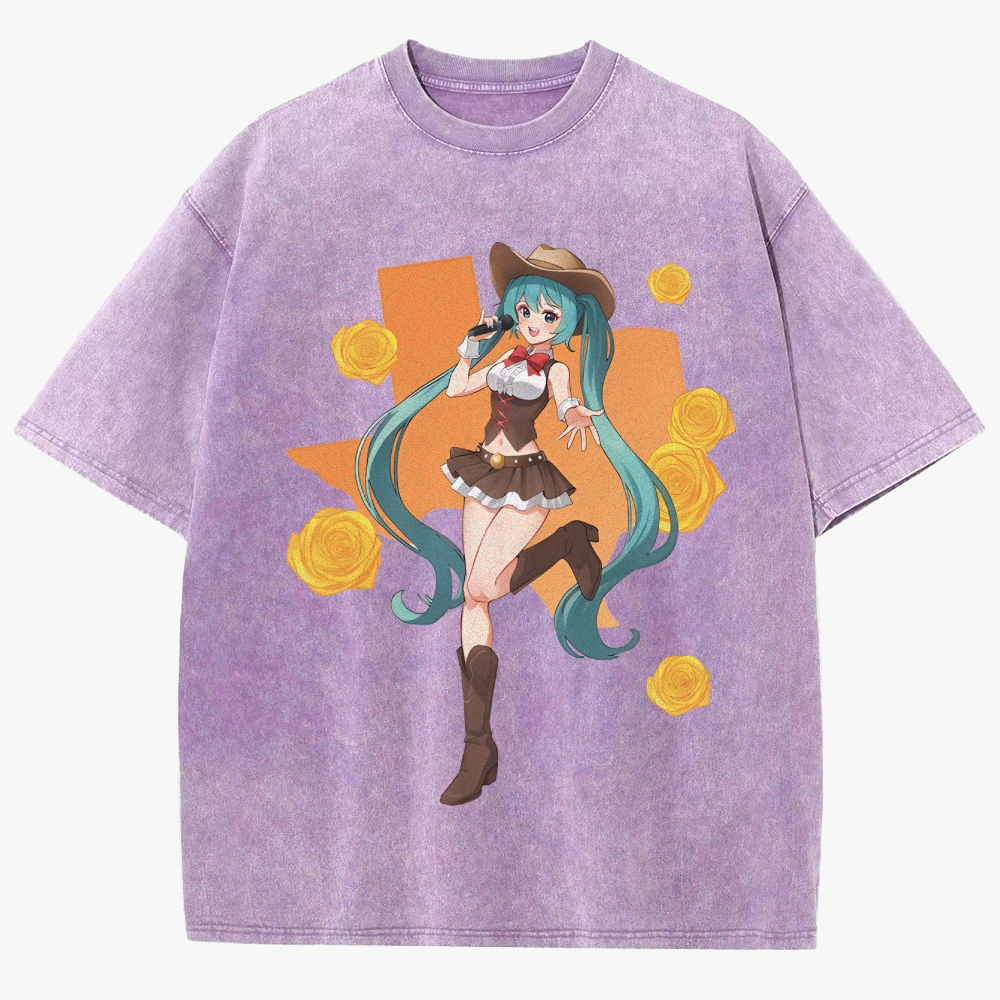 Hatsune Miku Anime Unisex Fit Washed T-Shirt