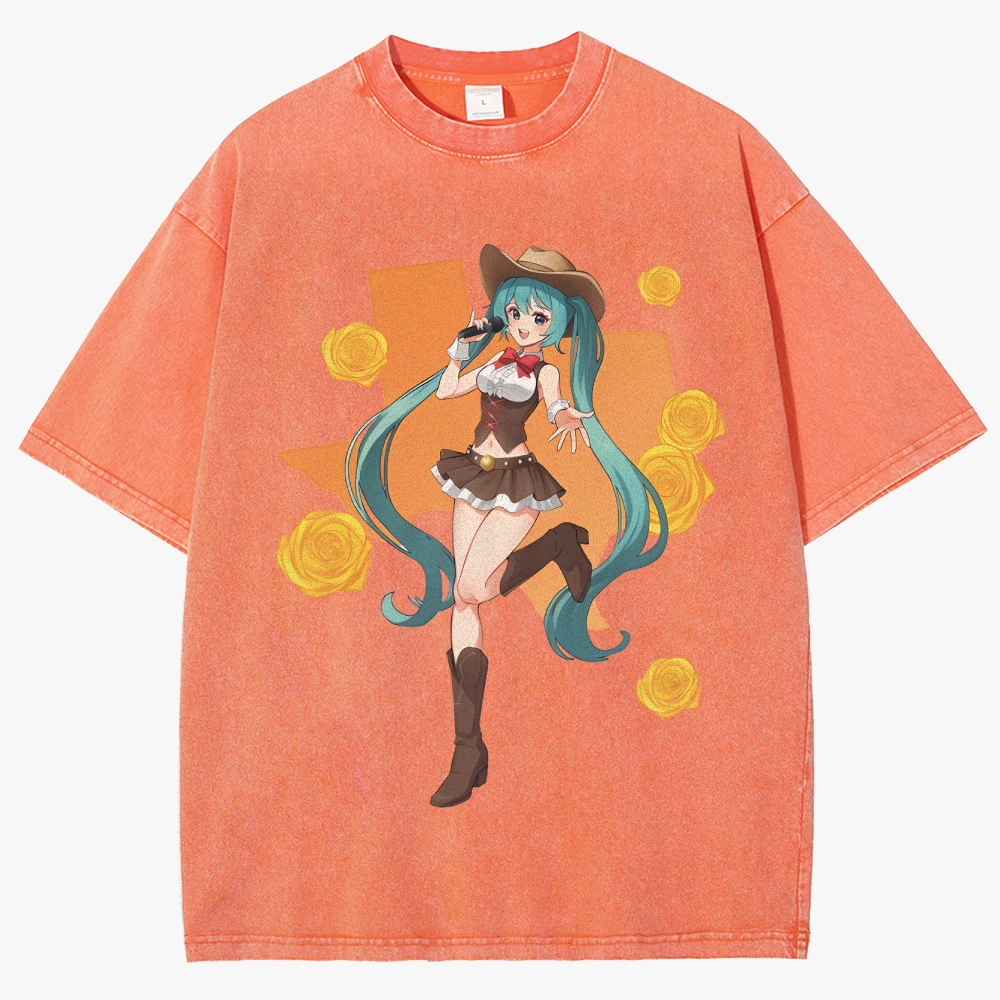 Hatsune Miku Anime Unisex Fit Washed T-Shirt