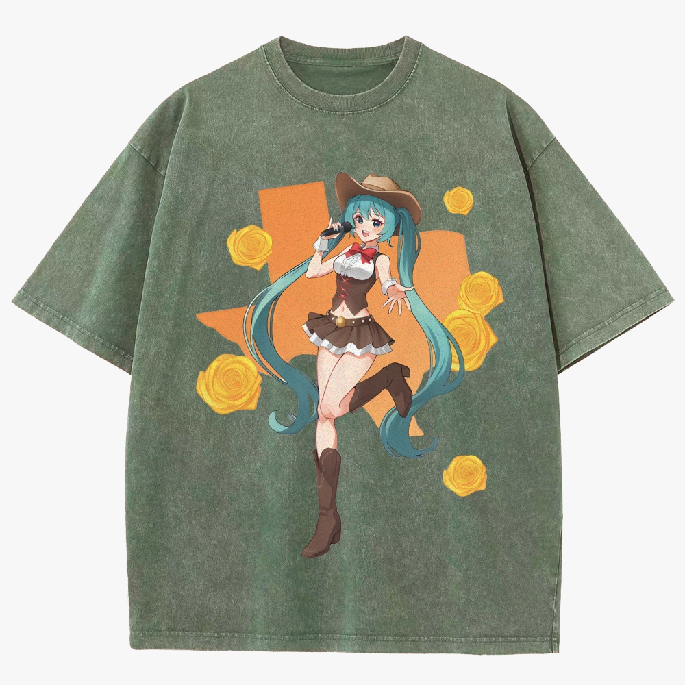 Hatsune Miku Anime Unisex Fit Washed T-Shirt