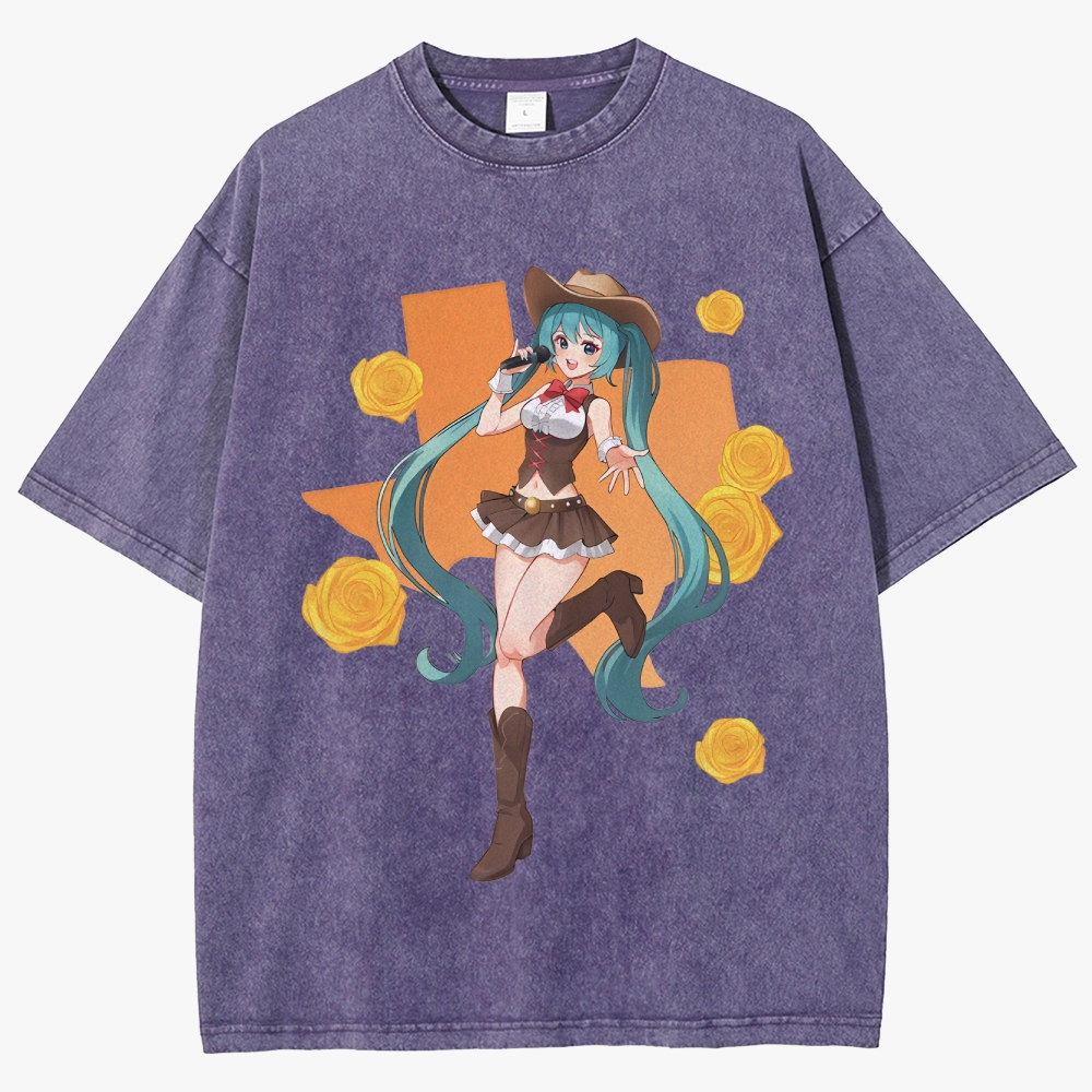 Hatsune Miku Anime Unisex Fit Washed T-Shirt