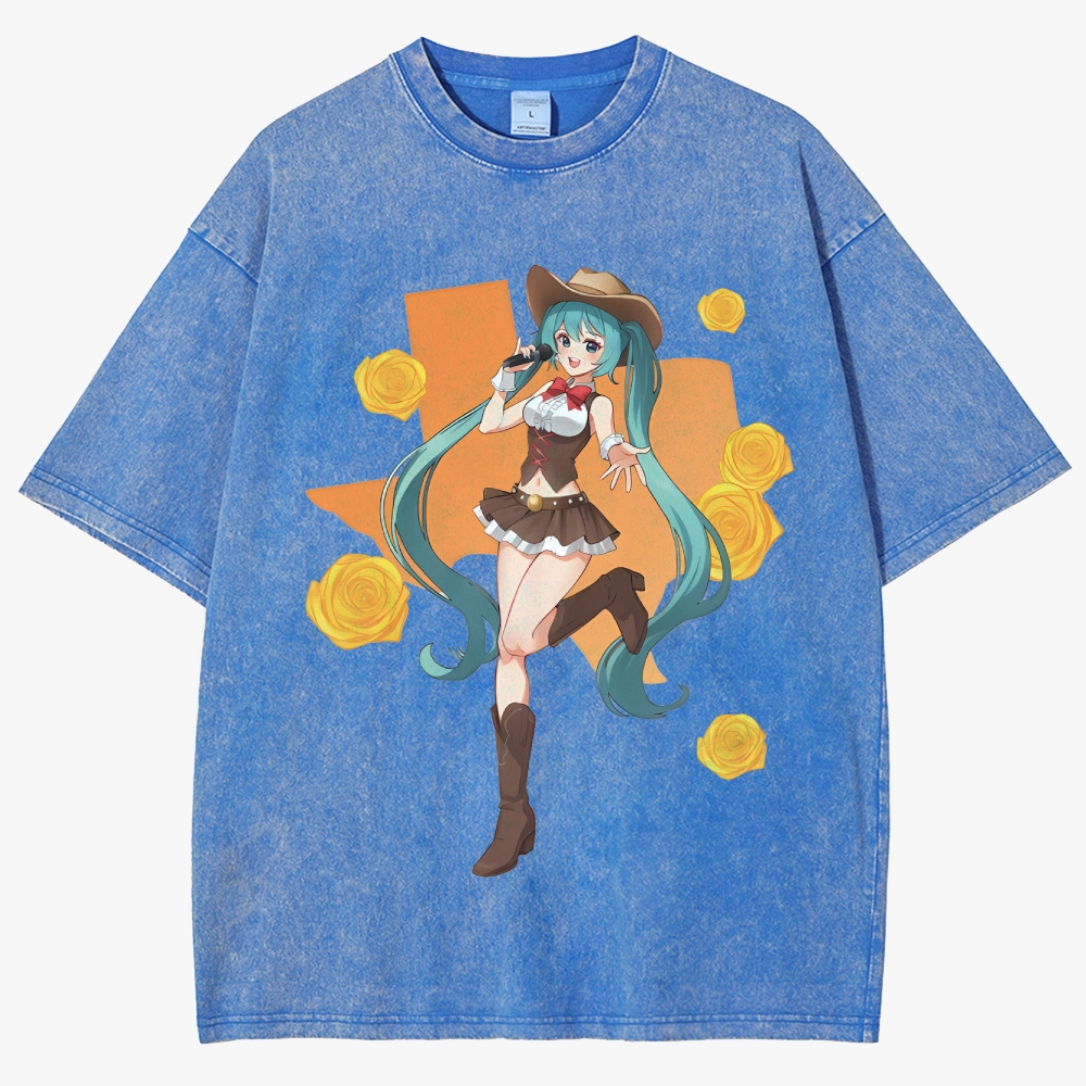 Hatsune Miku Anime Unisex Fit Washed T-Shirt