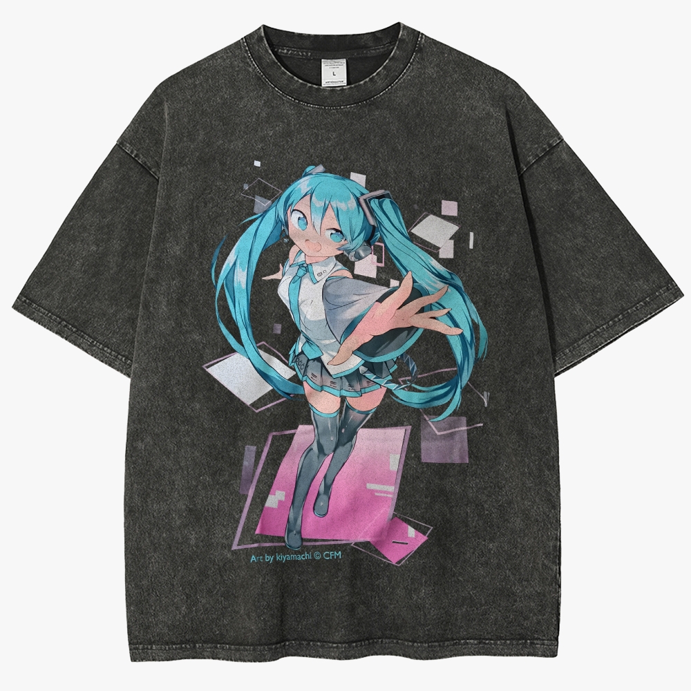 Hatsune Miku Anime Unisex Fit Washed T-Shirt