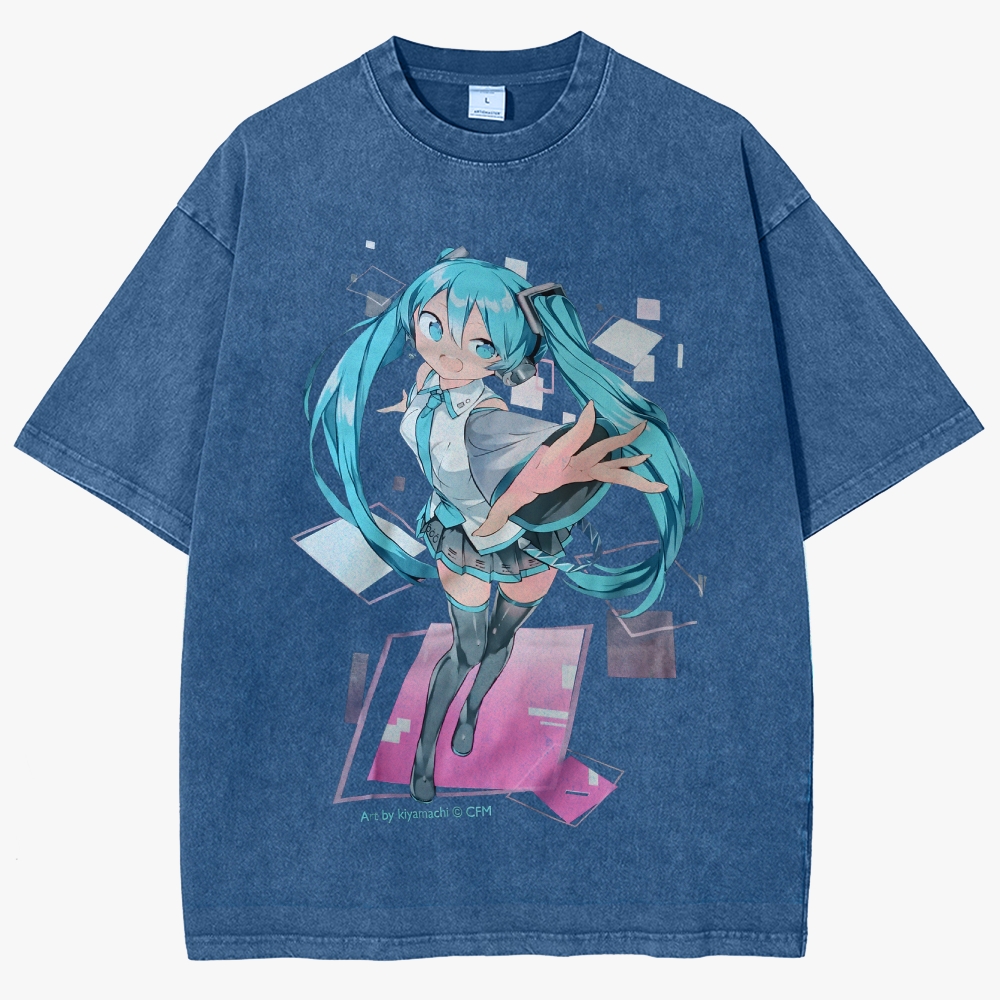 Hatsune Miku Anime Unisex Fit Washed T-Shirt
