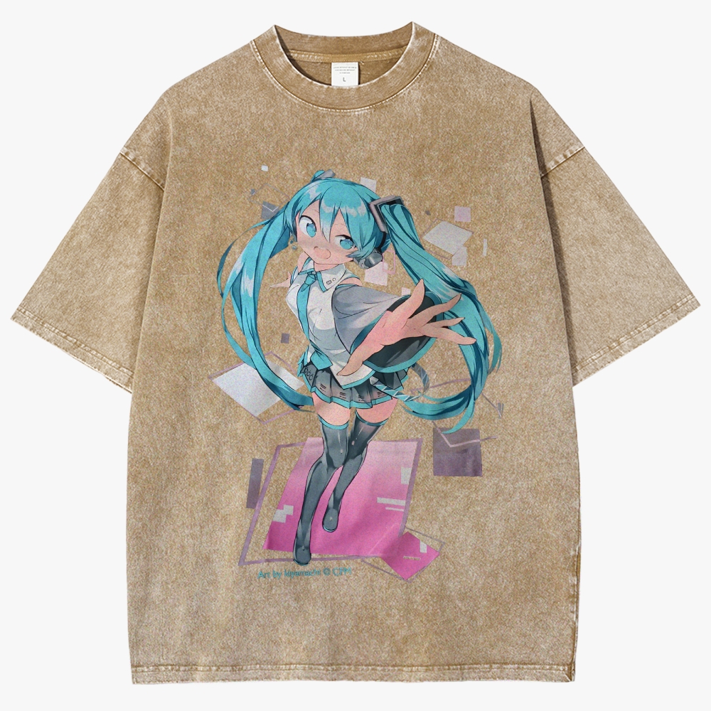 Hatsune Miku Anime Unisex Fit Washed T-Shirt